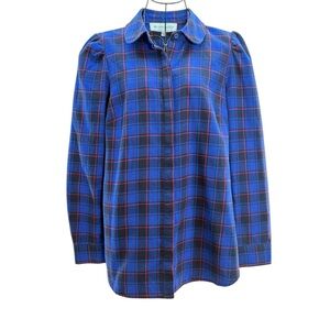 Tuckernuck Blue Red Plaid Flannel Outdoorsy Cotton Button Shirt, Women’s Size XS